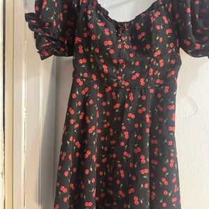 Red Black Cherry Print Mini Dress
